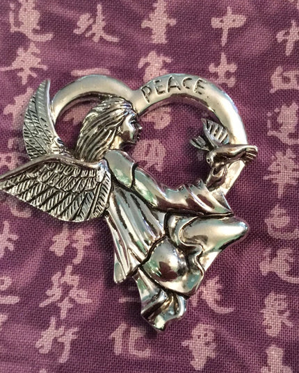 Silver tone Angel peace brooch