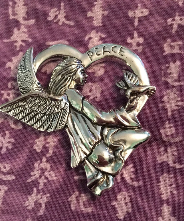 Silver tone Angel peace brooch