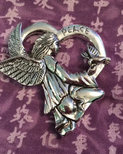 Silver tone Angel peace brooch