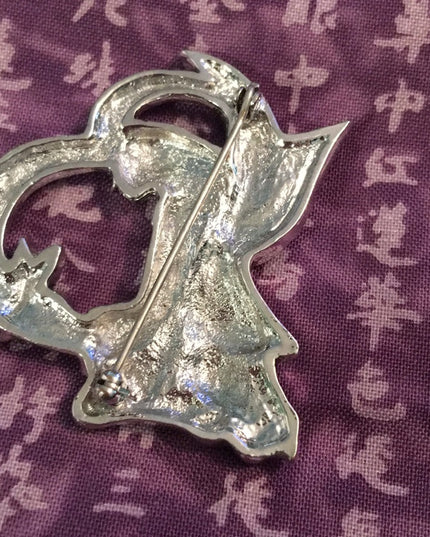 Silver tone Angel peace brooch