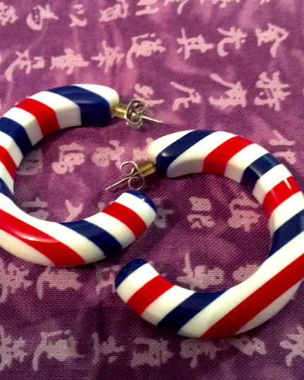 Vintage Red white blue nautical plastic earrings