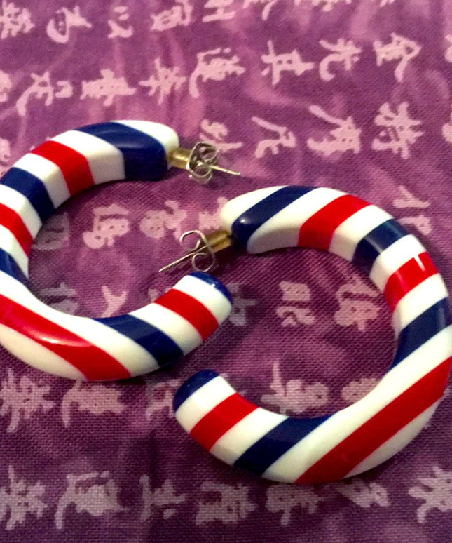Vintage Red white blue nautical plastic earrings