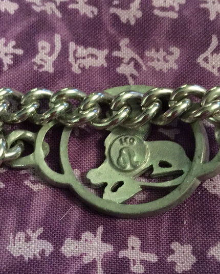 Vintage silver tone chunky LEO zodiac bracelet