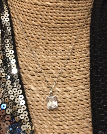 CZ Sterling silver 925 large square  pendant necklace