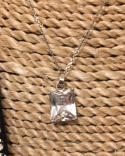 CZ Sterling silver 925 large square  pendant necklace