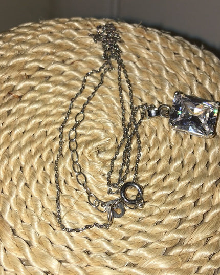 CZ Sterling silver 925 large square  pendant necklace