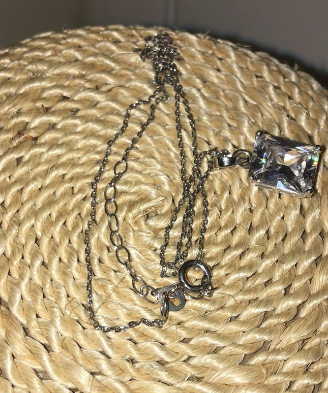 CZ Sterling silver 925 large square  pendant necklace