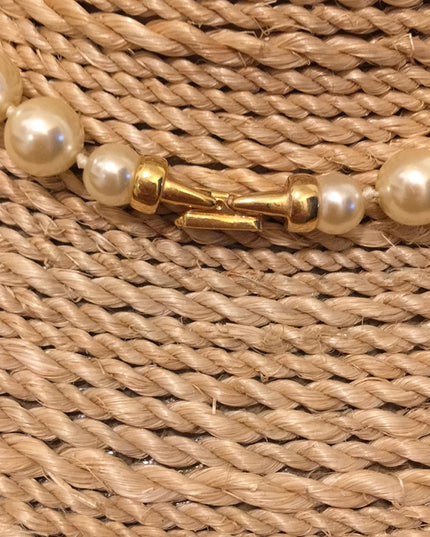 VTG 1980s Faux pearl crystal Necklace gold metal