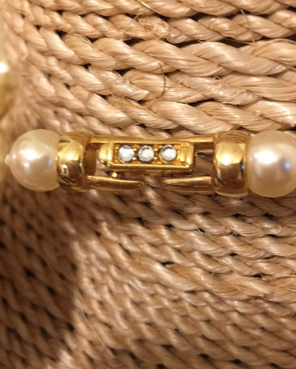 VTG 1980s Faux pearl crystal Necklace gold metal