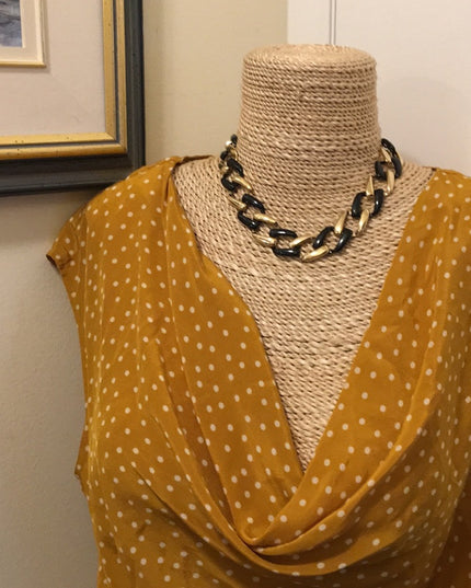 Chunky Black enamel & gold tone choker necklace