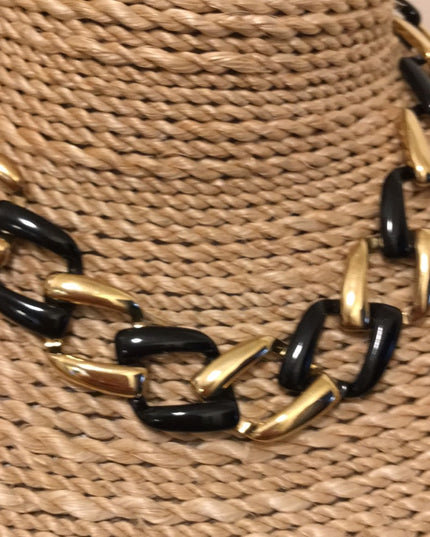 Chunky Black enamel & gold tone choker necklace
