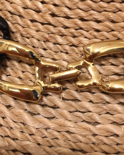 Chunky Black enamel & gold tone choker necklace