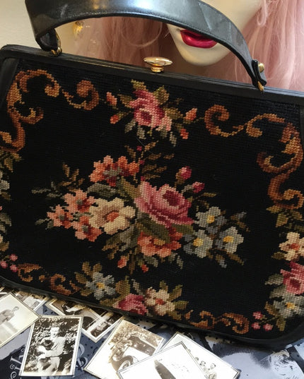 XL RARE Petite point Vintage flower purse beauty