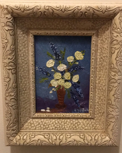 Vintage SM Flower painting Ornate wood frame