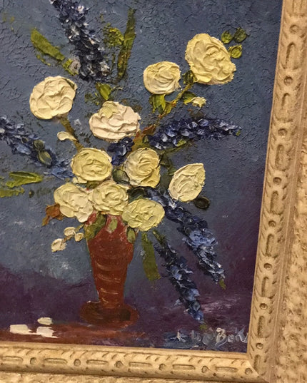 Vintage SM Flower painting Ornate wood frame