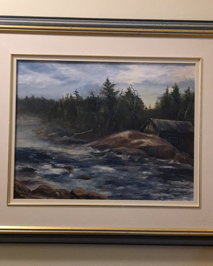 Oil painting Pat Beste Water landscape framed