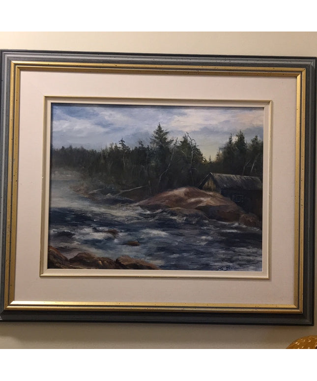 Oil painting Pat Beste Water landscape framed