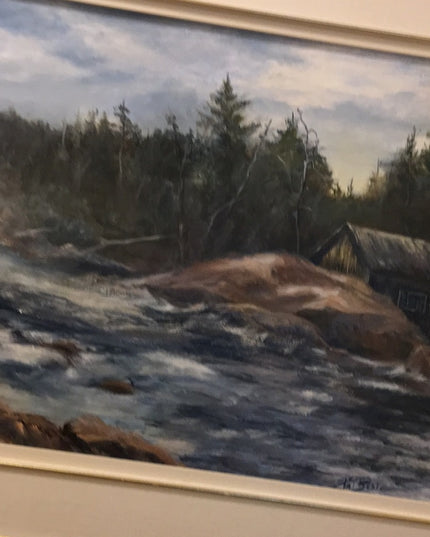 Oil painting Pat Beste Water landscape framed