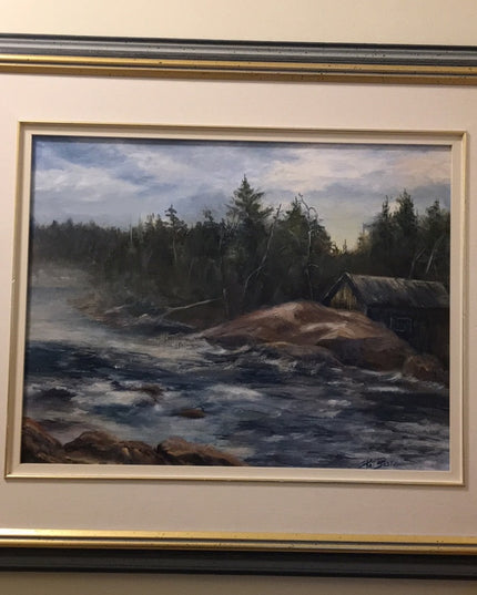 Oil painting Pat Beste Water landscape framed