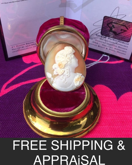 Antique 14k gold hand carved Italian Cameo Brooch 2” Beautiful