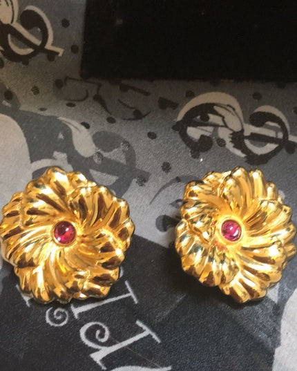 Vintage Chunky Gold Swarovski (swan) earrings