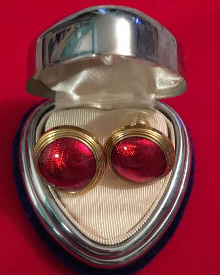 Vintage 1980s Edgar Berebi Gold finish earrings red enamel