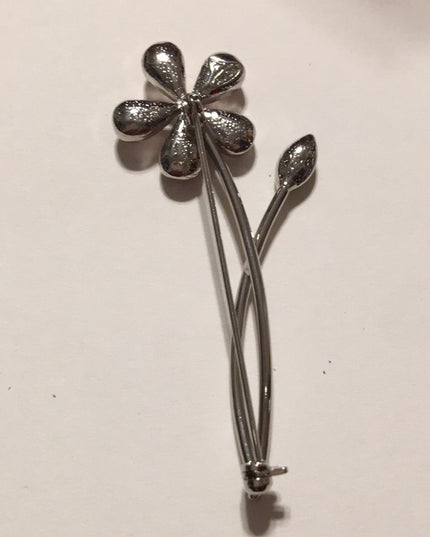 Vintage Silver metal purple crystal flower brooch