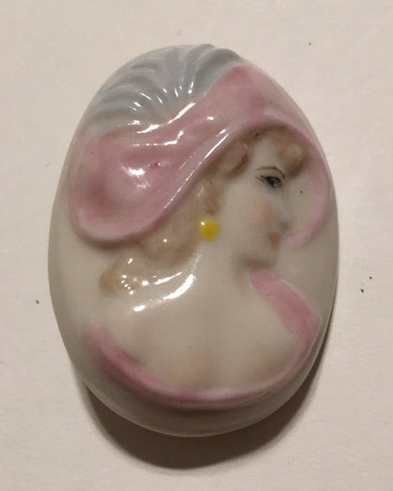 Vintage Handmade  Ceramic cameo lady brooch