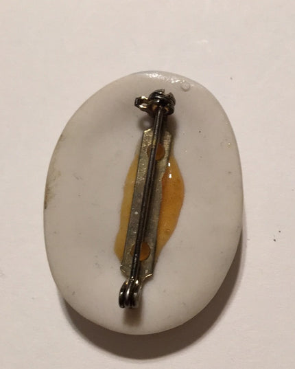 Vintage Handmade  Ceramic cameo lady brooch