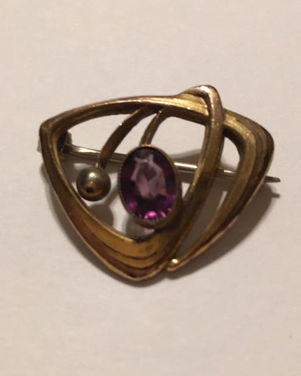 Victorian 14k Gold Filled GF Amethyst brooch Antique 1”