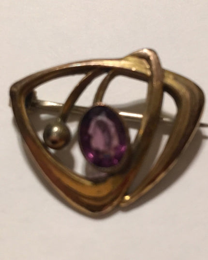 Victorian 14k Gold Filled GF Amethyst brooch Antique 1”
