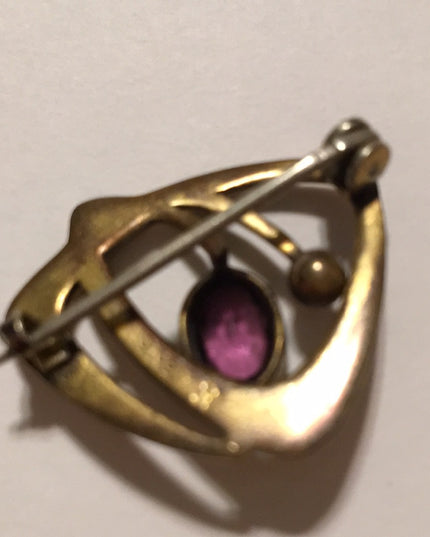 Victorian 14k Gold Filled GF Amethyst brooch Antique 1”