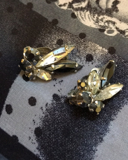 Vintage Sherman Crystal earrings black clear