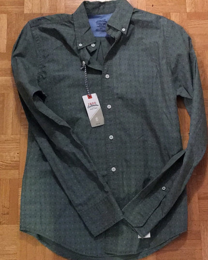 NWT IZOD Sz Sm green dress shirt print Mens