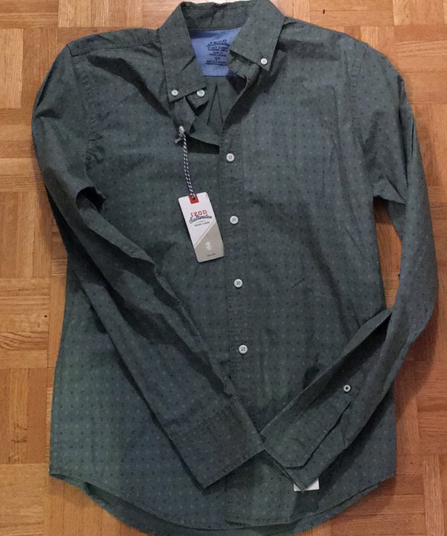 NWT IZOD Sz Sm green dress shirt print Mens