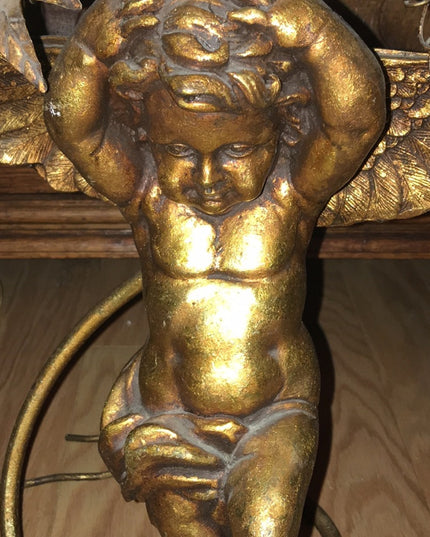 Vintage Heavy Angel cherub  Brass Candle holder