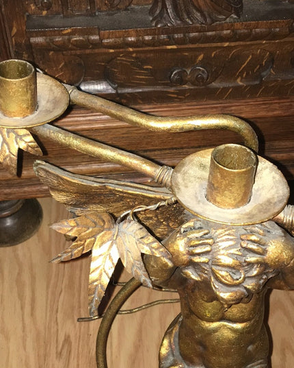 Vintage Heavy Angel cherub  Brass Candle holder