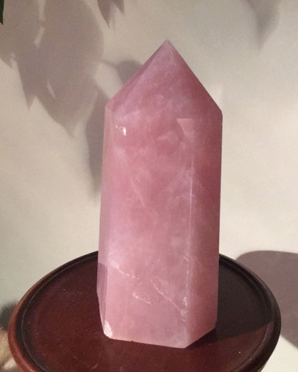 Solid Rose Quarts tower Statue 9.5” tall 12” round