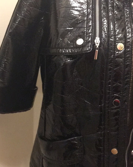 Black patent leather crop sleeve coat lightweight Pwter Nygard