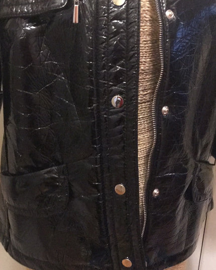 Black patent leather crop sleeve coat lightweight Pwter Nygard