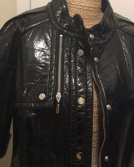 Black patent leather crop sleeve coat lightweight Pwter Nygard