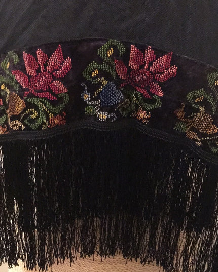 BOHO Wrap petite point velvet fringe scarf Antique