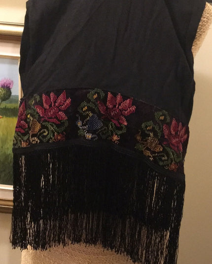 BOHO Wrap petite point velvet fringe scarf Antique