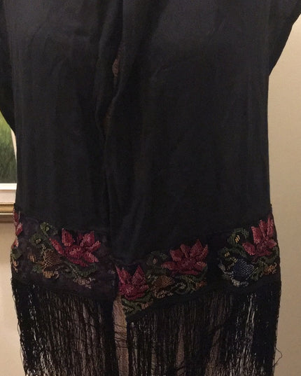 BOHO Wrap petite point velvet fringe scarf Antique
