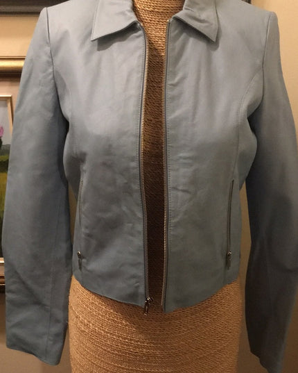 Wilsons NWOT pastel sky Blue leather moto coat fall
