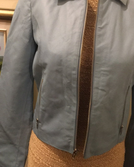 Wilsons NWOT pastel sky Blue leather moto coat fall