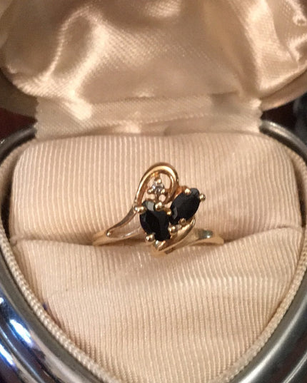 14k gold diamond sapphire flower ring Sz 4
