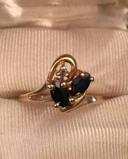 14k gold diamond sapphire flower ring Sz 4