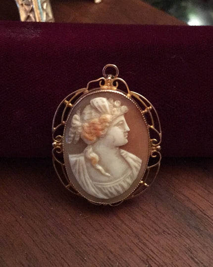 14k Gold Antique Victorian Cameo Brooch Conch