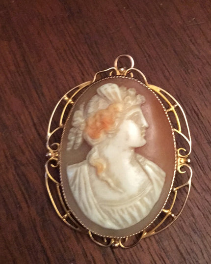 14k Gold Antique Victorian Cameo Brooch Conch
